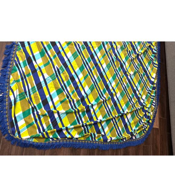 Blue Green Bed Coverlet Sheet with Fringe 73"x106" - Picture 8 of 10